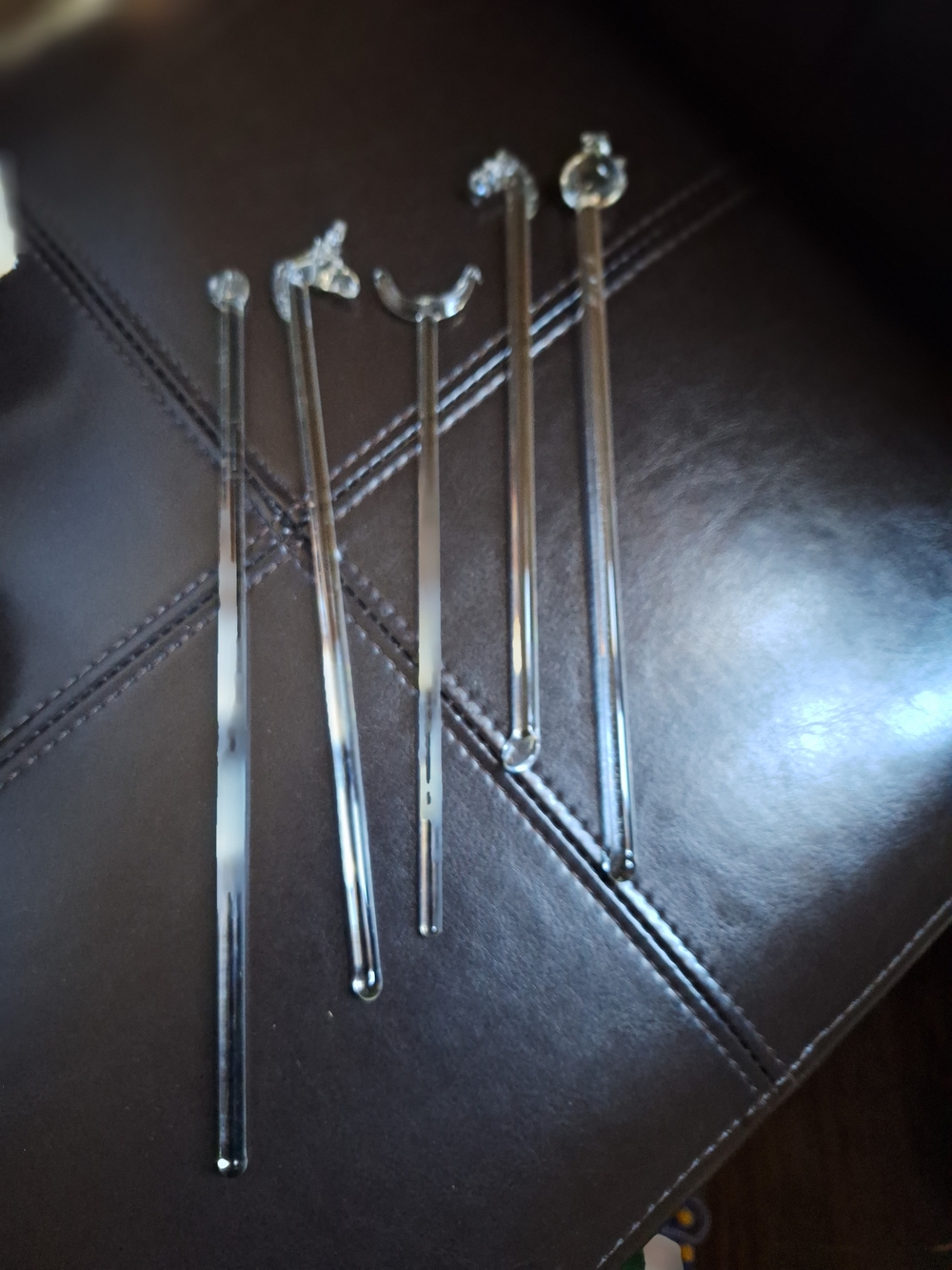 Clear Glass Cocktail Stirrers Set - 5 Unique Topped Sticks